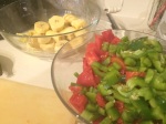 I should not have mixed the green onions, pepper and tomato… because the tomato goes in separately. Oops.